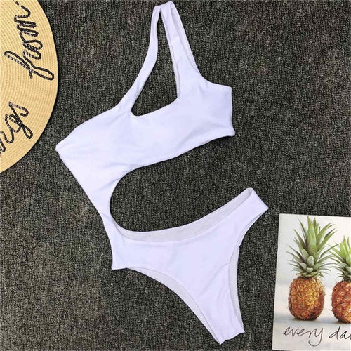 Load image into Gallery viewer, Sexy One Shoulder Hollow Out High Cut Monokini-women fitness-wanahavit-White-L-wanahavit
