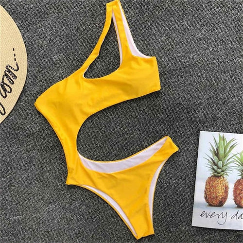 Load image into Gallery viewer, Sexy One Shoulder Hollow Out High Cut Monokini-women fitness-wanahavit-Yellow-L-wanahavit
