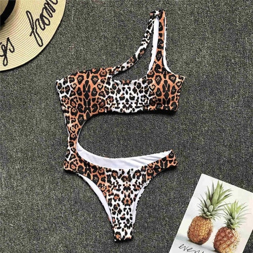 Load image into Gallery viewer, Sexy One Shoulder Hollow Out High Cut Monokini-women fitness-wanahavit-Leopard-L-wanahavit
