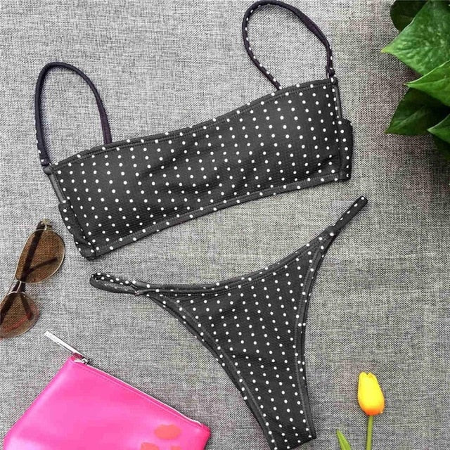 Polka Dotted Bandeau Brazilian Bikini-women fitness-wanahavit-Black-L-wanahavit