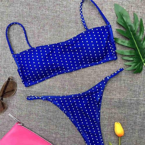 Load image into Gallery viewer, Polka Dotted Bandeau Brazilian Bikini-women fitness-wanahavit-Blue-L-wanahavit
