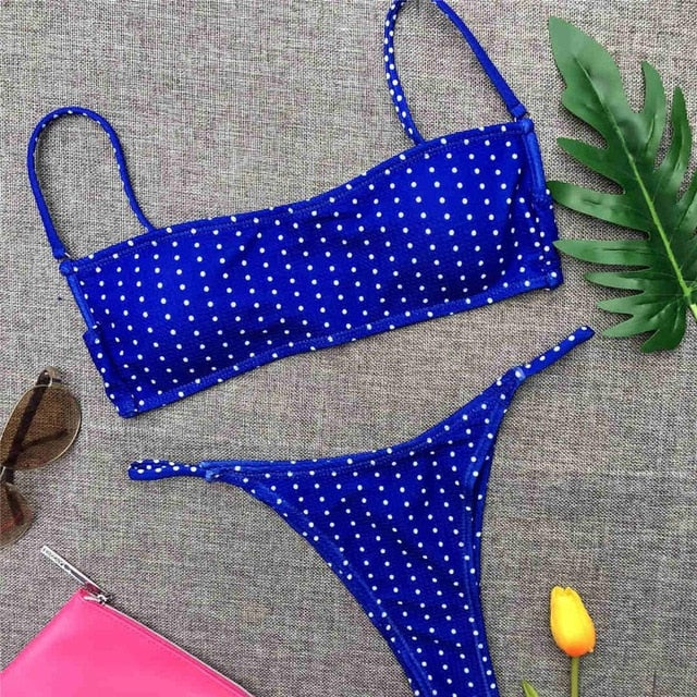 Polka Dotted Bandeau Brazilian Bikini-women fitness-wanahavit-Blue-L-wanahavit