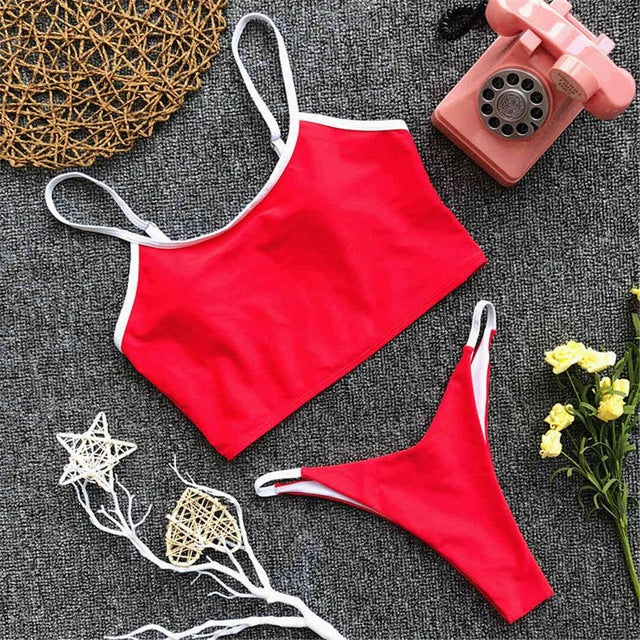 Color Contrast String High Cut Bikini-women fitness-wanahavit-Red-L-wanahavit