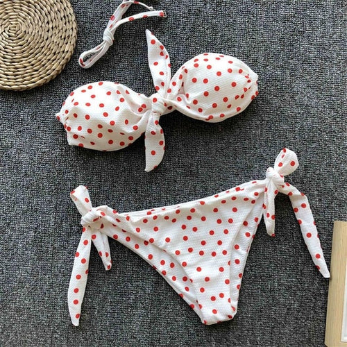 Load image into Gallery viewer, Sexy Polka Dot Bandeau Knotted Bikini-women fitness-wanahavit-White With Red Dot-L-wanahavit

