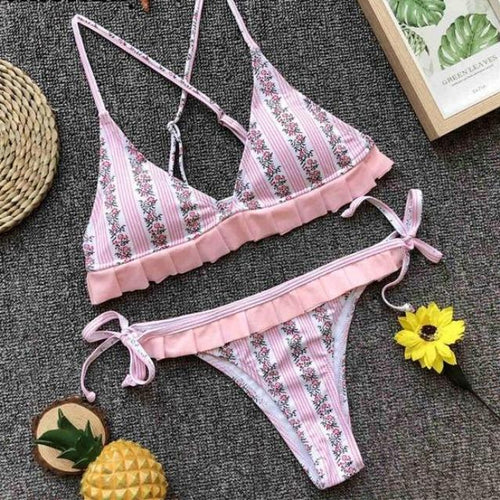 Load image into Gallery viewer, Sexy Ruffled Floral Printed Low Waist Bikini-women fitness-wanahavit-Pink-L-wanahavit
