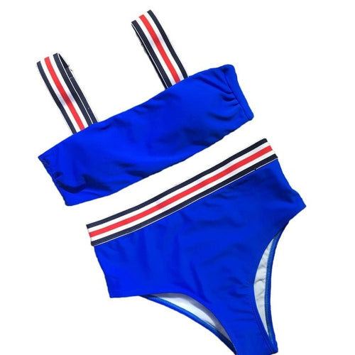 Load image into Gallery viewer, Sexy Bandeau Striped Strap Bikini-women fitness-wanahavit-Blue-S-wanahavit
