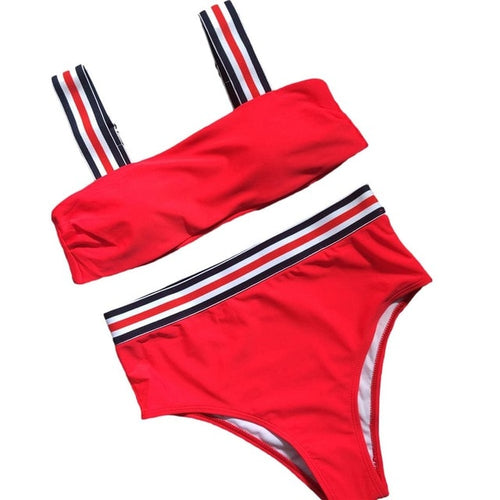 Load image into Gallery viewer, Sexy Bandeau Striped Strap Bikini-women fitness-wanahavit-Red-S-wanahavit
