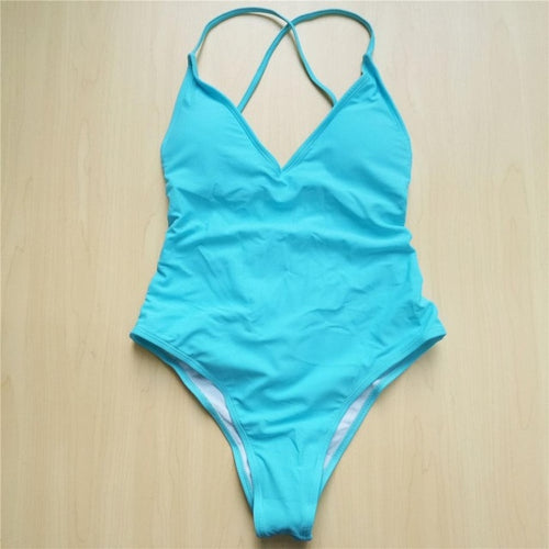 Load image into Gallery viewer, Sexy V Neck Scrunch Back Monokini-women fitness-wanahavit-Blue-L-wanahavit
