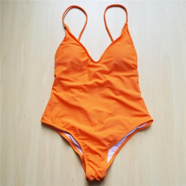 Sexy V Neck Scrunch Back Monokini-women fitness-wanahavit-Orange-L-wanahavit