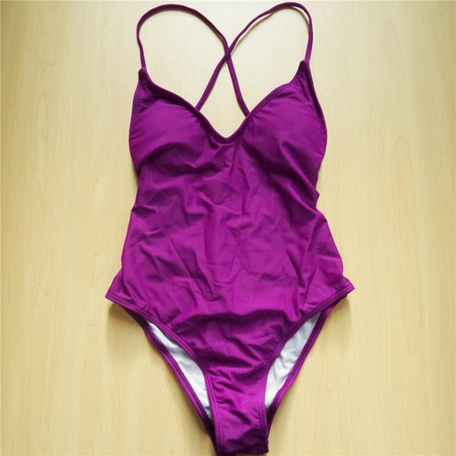 Load image into Gallery viewer, Sexy V Neck Scrunch Back Monokini-women fitness-wanahavit-Purple-L-wanahavit
