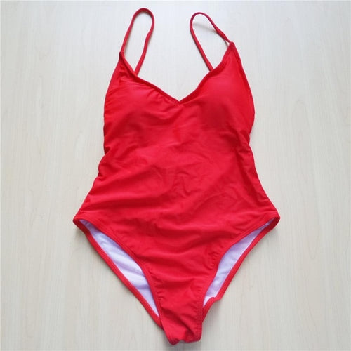 Load image into Gallery viewer, Sexy V Neck Scrunch Back Monokini-women fitness-wanahavit-Red-L-wanahavit
