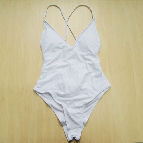 Load image into Gallery viewer, Sexy V Neck Scrunch Back Monokini-women fitness-wanahavit-White-L-wanahavit
