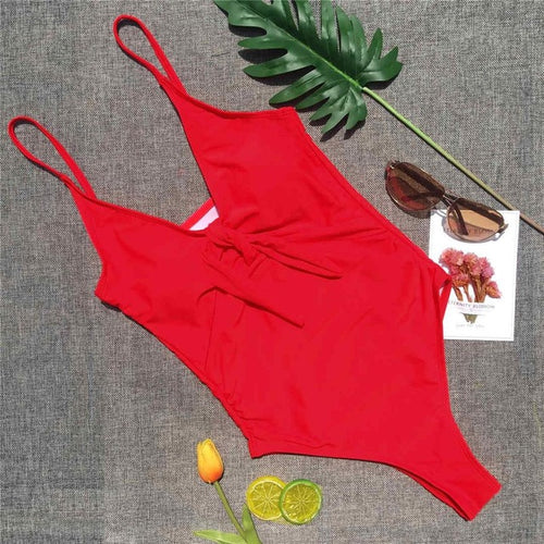 Load image into Gallery viewer, Sexy Knotted Full Back Bather Monokini-women fitness-wanahavit-Red-S-wanahavit
