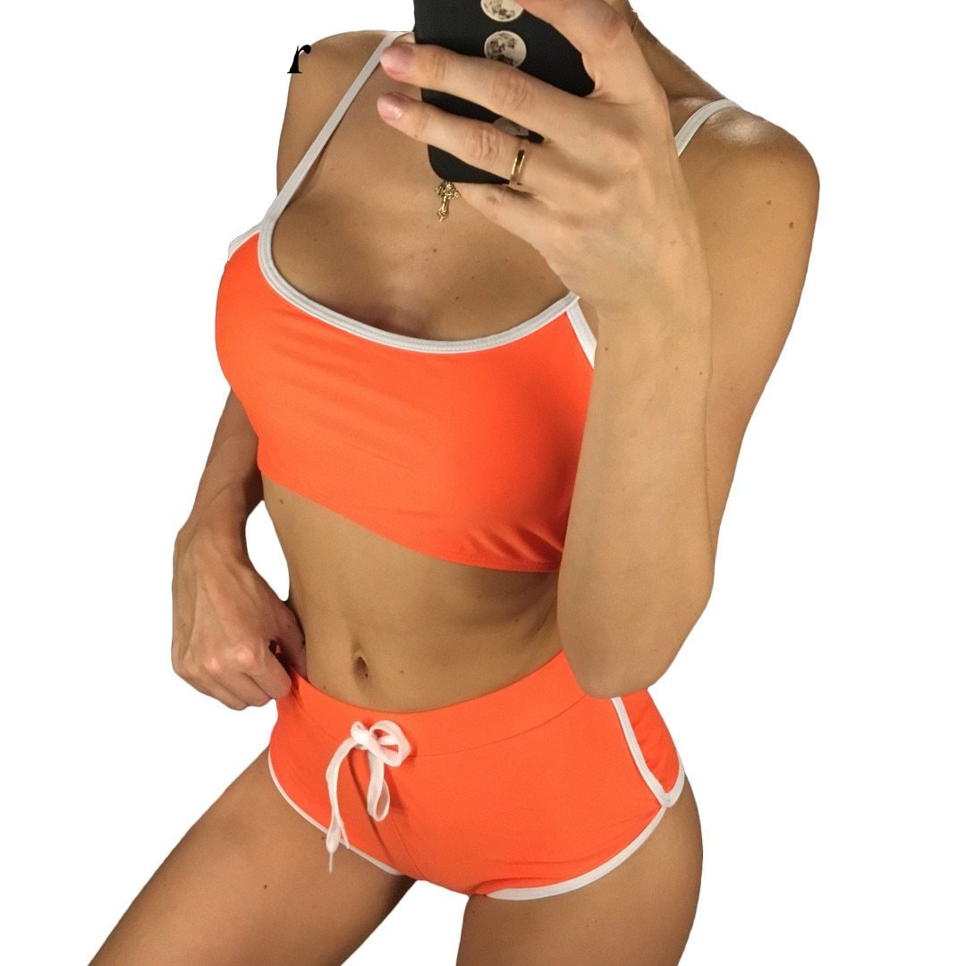 Sexy Color Contrast Lining High Waist Bikini-women fitness-wanahavit-Orange-L-wanahavit