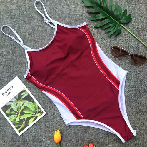 Load image into Gallery viewer, Sexy Closed Back Contrast Color Monokini-women fitness-wanahavit-Red-L-wanahavit

