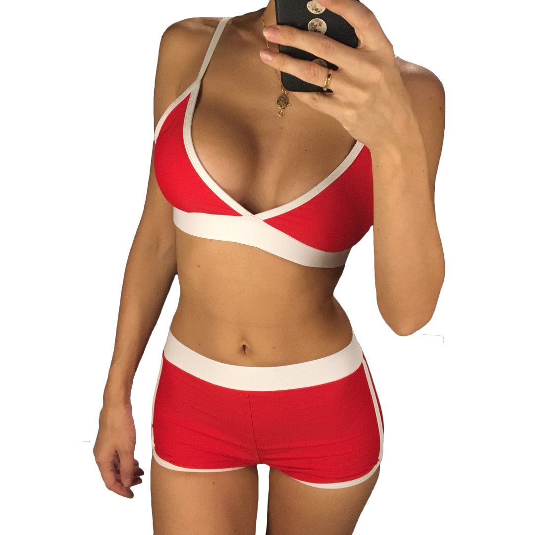 Two Color Contrast Sexy High Waist Bikini-women fitness-wanahavit-Red-L-wanahavit