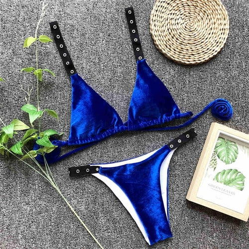 Load image into Gallery viewer, Sexy Velvet Bandage Brazilian Bikini-women fitness-wanahavit-Blue-L-wanahavit
