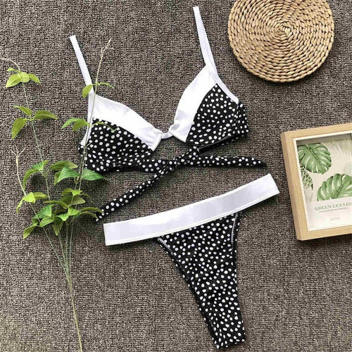 Load image into Gallery viewer, Sexy Polka Dot Contrast High Waist Bikini-women fitness-wanahavit-Black-L-wanahavit
