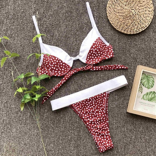 Load image into Gallery viewer, Sexy Polka Dot Contrast High Waist Bikini-women fitness-wanahavit-WineRed-L-wanahavit
