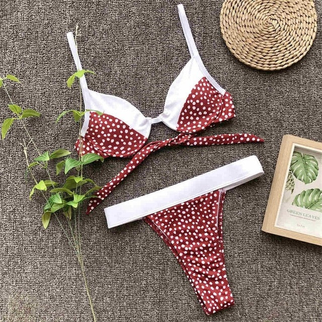 Sexy Polka Dot Contrast High Waist Bikini-women fitness-wanahavit-WineRed-L-wanahavit