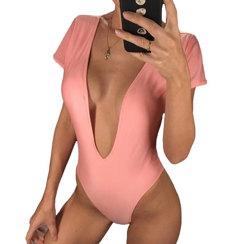Load image into Gallery viewer, Sexy Sleeved High Waist Bather Deep V Neck Monokini-women fitness-wanahavit-Pink-S-wanahavit
