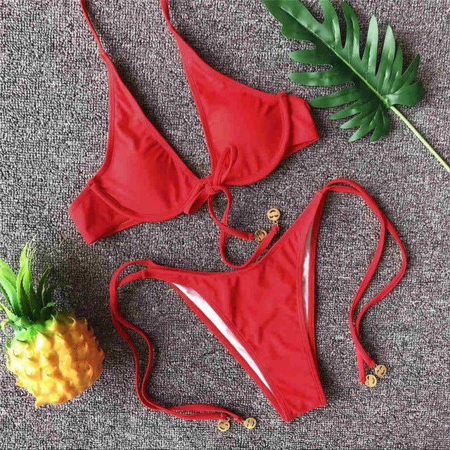 Sexy Underwire Bow Knot Halter Bikini-women fitness-wanahavit-Red-L-wanahavit