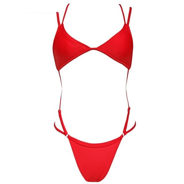 Bather High Cut String Crisscross Tie Monokini-women fitness-wanahavit-Red-L-wanahavit