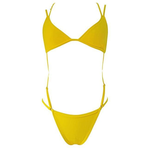 Load image into Gallery viewer, Bather High Cut String Crisscross Tie Monokini-women fitness-wanahavit-Yellow-L-wanahavit
