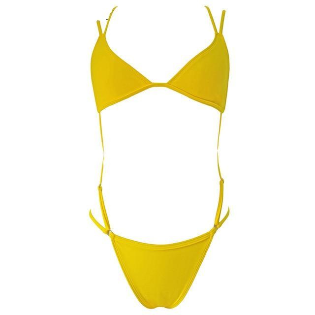 Bather High Cut String Crisscross Tie Monokini-women fitness-wanahavit-Yellow-L-wanahavit