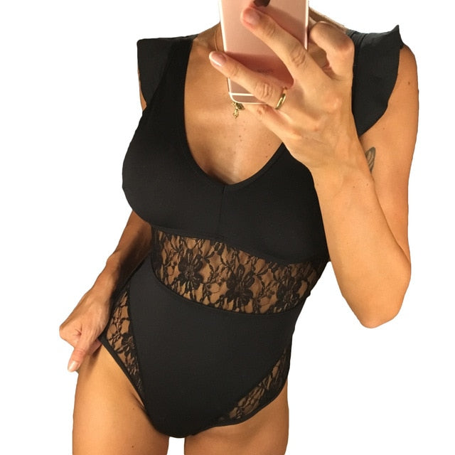 Plus Size Lace Hollow Out Monokini-women fitness-wanahavit-Black-L-wanahavit