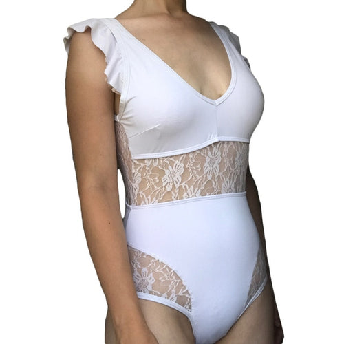 Load image into Gallery viewer, Plus Size Lace Hollow Out Monokini-women fitness-wanahavit-White-L-wanahavit
