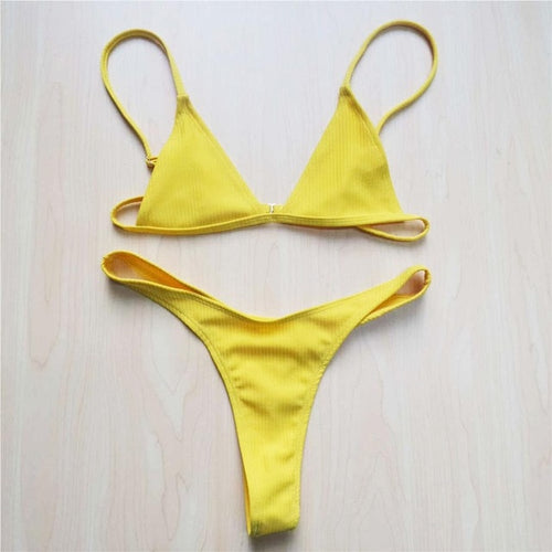 Load image into Gallery viewer, Ribbed Bather Sexy High Cut Leg Bikini-women fitness-wanahavit-Yellow-L-wanahavit
