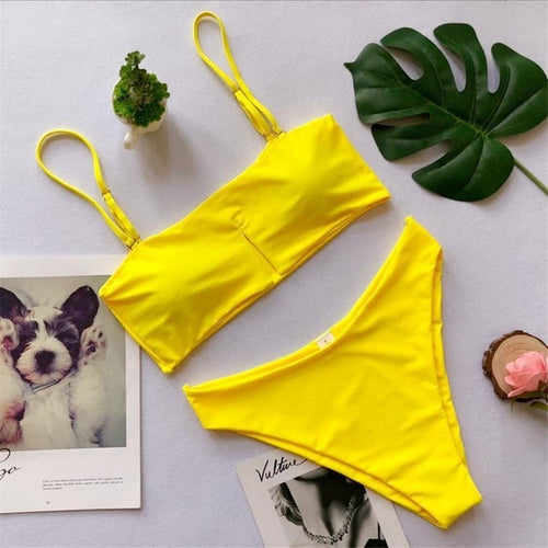 Load image into Gallery viewer, Sexy Hang Top Cover High Waist Bikini-women fitness-wanahavit-Yellow-L-wanahavit
