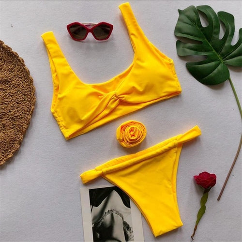Load image into Gallery viewer, Sexy String Tie Brazilian Bikini-women fitness-wanahavit-Yellow-L-wanahavit
