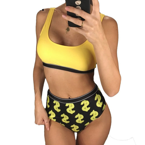 Load image into Gallery viewer, Sexy Dollar Printed High Waist Bikini-women fitness-wanahavit-Yellow-L-wanahavit
