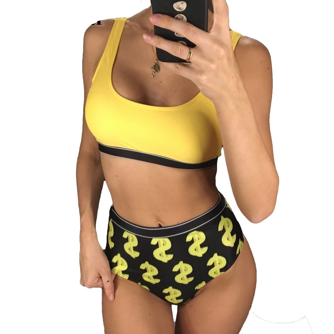 Sexy Dollar Printed High Waist Bikini-women fitness-wanahavit-Yellow-L-wanahavit