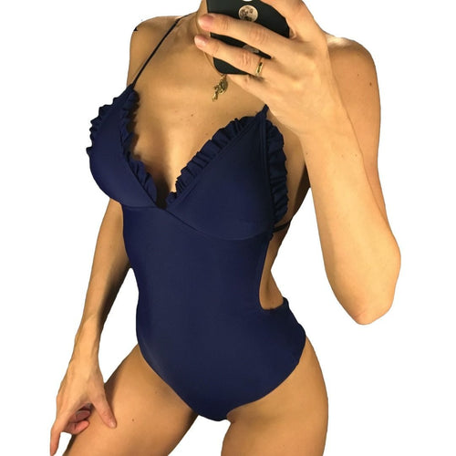 Load image into Gallery viewer, Sexy Ruffled Backless Bather Monokini-women fitness-wanahavit-Deep Blue-L-wanahavit
