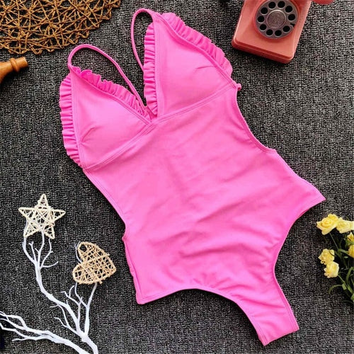 Load image into Gallery viewer, Sexy Ruffled Backless Bather Monokini-women fitness-wanahavit-Pink-L-wanahavit
