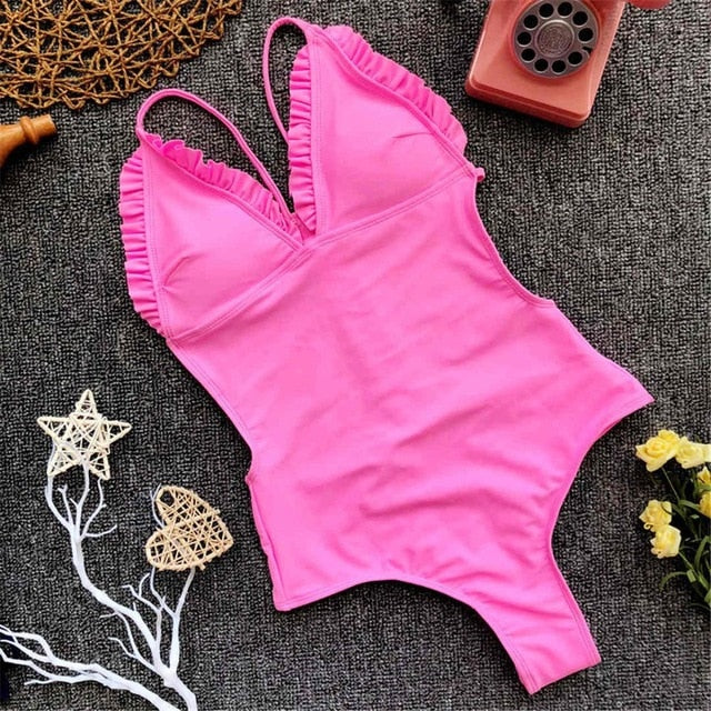 Sexy Ruffled Backless Bather Monokini-women fitness-wanahavit-Pink-L-wanahavit