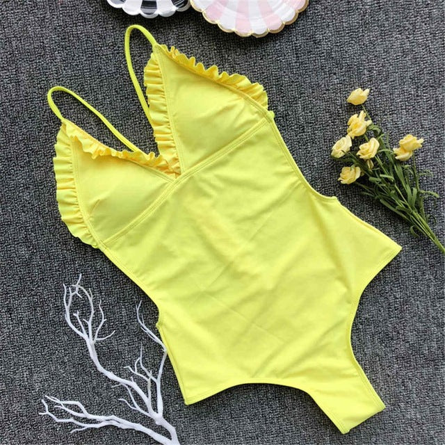 Sexy Ruffled Backless Bather Monokini-women fitness-wanahavit-Yellow-L-wanahavit