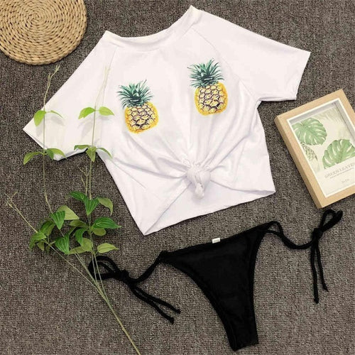 Load image into Gallery viewer, Pineapple Printed Knotted Shirt Bikini-women fitness-wanahavit-White-L-wanahavit
