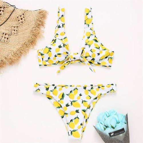 Load image into Gallery viewer, Sexy Printed Knotted Brazilian Bikini-women fitness-wanahavit-Lemon-S-wanahavit
