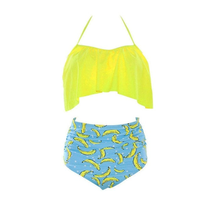 Plus Size Printed Ruffled High Waist Bikini-women fitness-wanahavit-YellowBanana-S-wanahavit