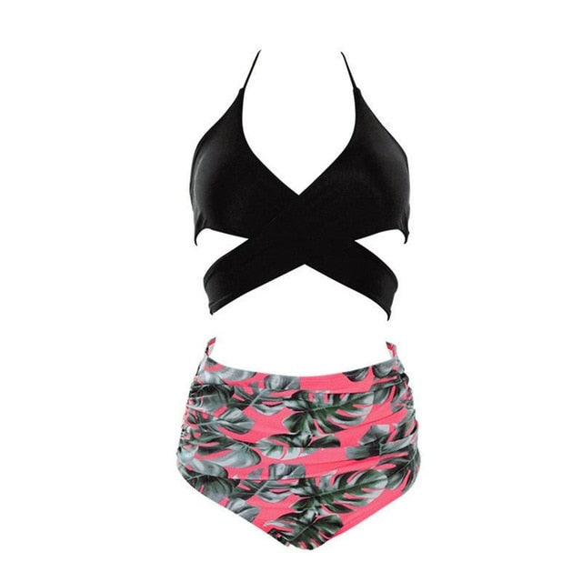 Plus Size Printed Ruffled High Waist Bikini-women fitness-wanahavit-BKLeaves-XXXL-wanahavit