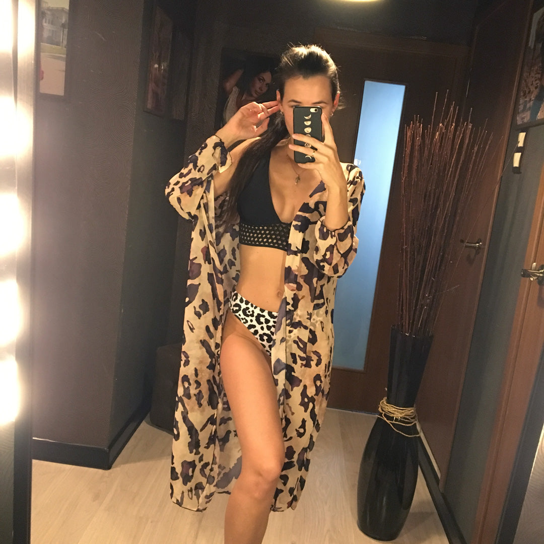 Sexy Leopard Printed Chiffon Beach Cover Up-women fitness-wanahavit-wanahavit