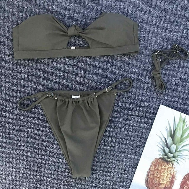 Sexy Bandeau Knotted Thong Bikini-women fitness-wanahavit-Army Green-L-wanahavit