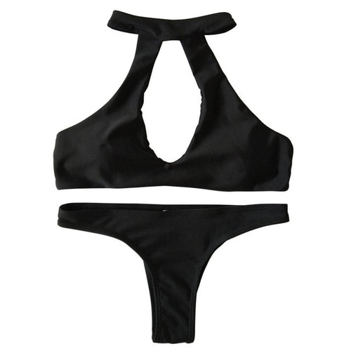 Load image into Gallery viewer, Plus Size Solid Color Cut Out Brazilian Bikini-women fitness-wanahavit-Black-L-wanahavit
