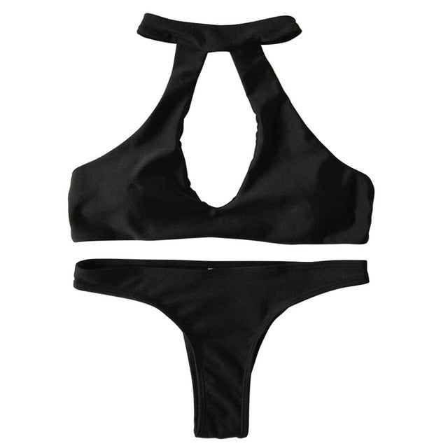 Plus Size Solid Color Cut Out Brazilian Bikini-women fitness-wanahavit-Black-L-wanahavit