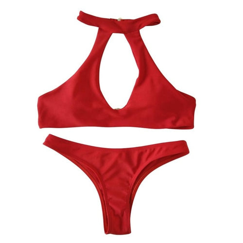 Load image into Gallery viewer, Plus Size Solid Color Cut Out Brazilian Bikini-women fitness-wanahavit-Red-L-wanahavit
