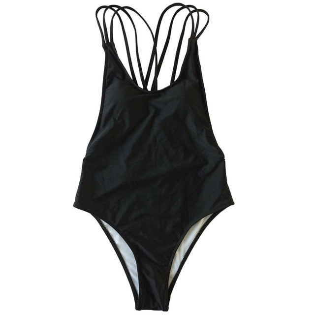 Sexy Bather Braided Strap Cross Back Monokini-women fitness-wanahavit-Black-M-wanahavit